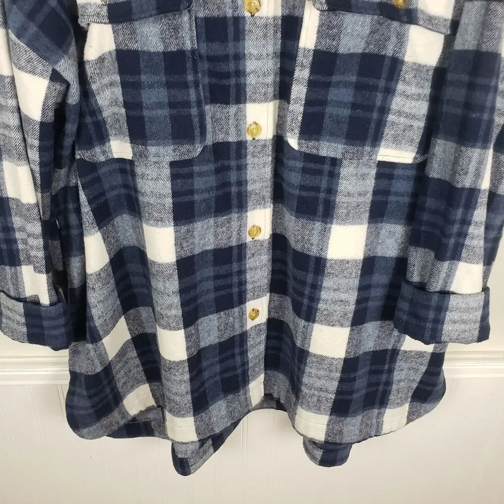 Men's Plus Size Banana Republic Blue Plaid Flannel Button Up Shirt Size 3X